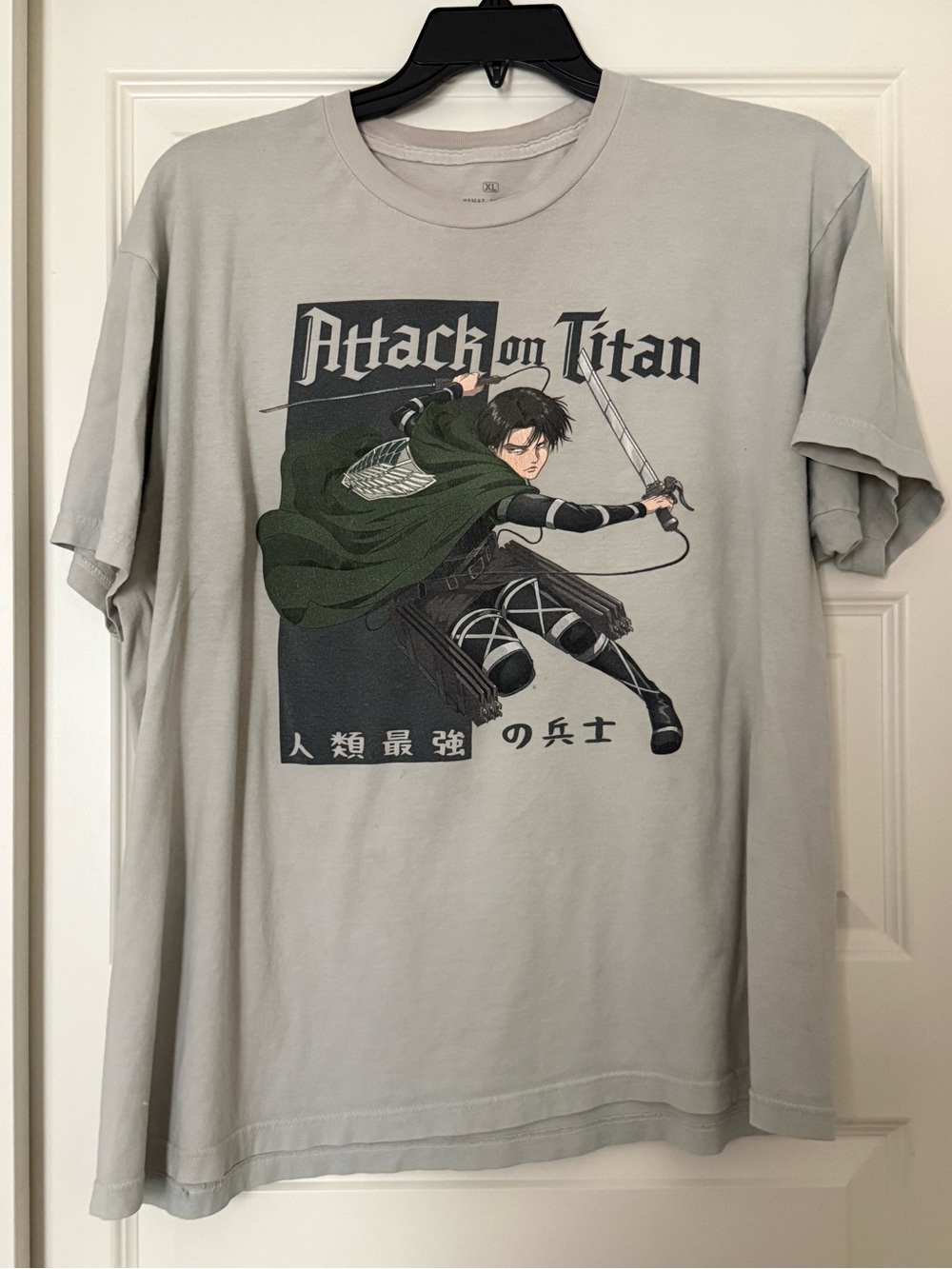 Attack on Titan Tee Crunchy-roll- Levi Light Gray with Green